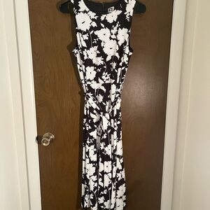 Anne Klein Black and White Floral Midi Dress